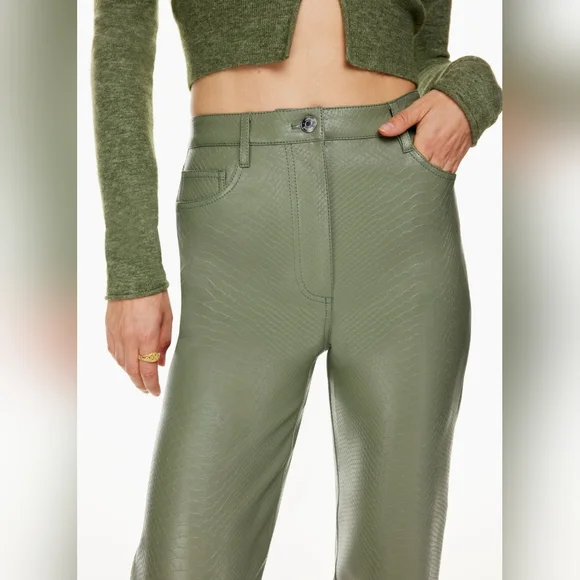 Aritzia Wilfred THE MELINA PANTS Python-embossed Vegan Leather Straight Leg Sage - Picture 8 of 9